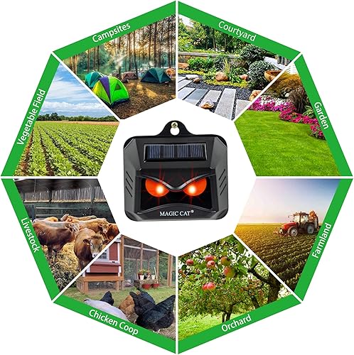 Miniatura 7 de MAGIC CAT Paquete de 4 repelentes solares de animales al aire libre, disuasorio de animales nocturnos 2024 con luces rojas, impermeable, zorrilla,