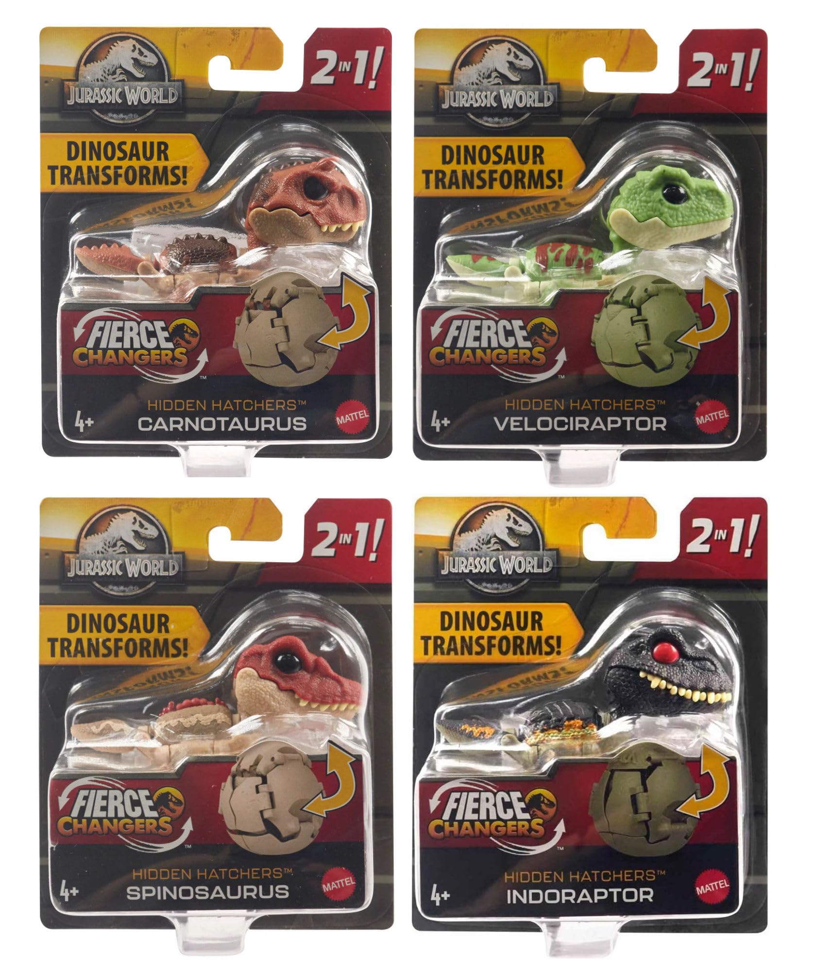 Mattel Jurassic World HLP00-999C Fierce Changers Hidden Hatchers™ 2-in-1 transformierende Dinosaurier-Figuren, ab 4 Jahren