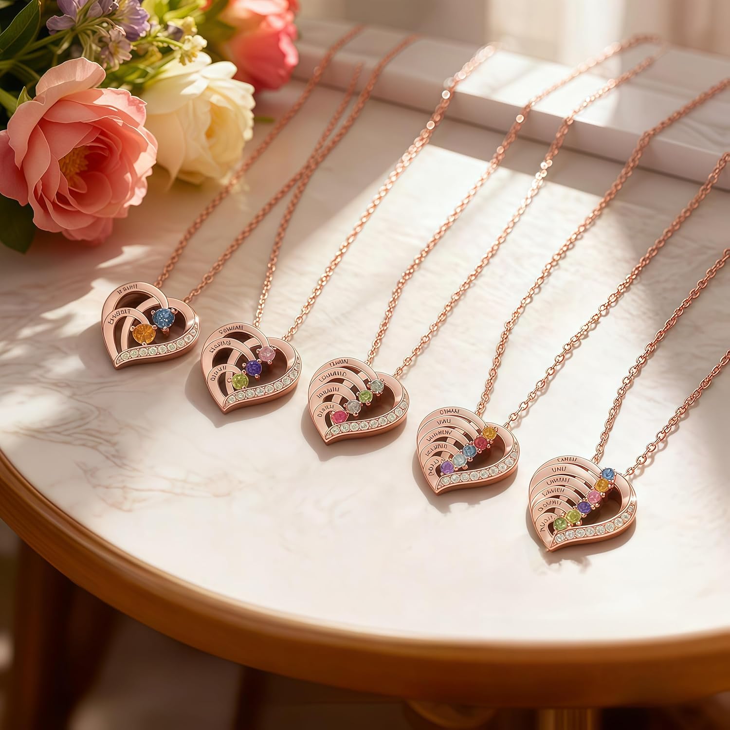 Personalized Name Mothers Necklace with 2-6 Birthstones 925 Sterling Silver Necklace for Women Mothers Day Christmas Gifts for Mom Wife Grandma - Image 5