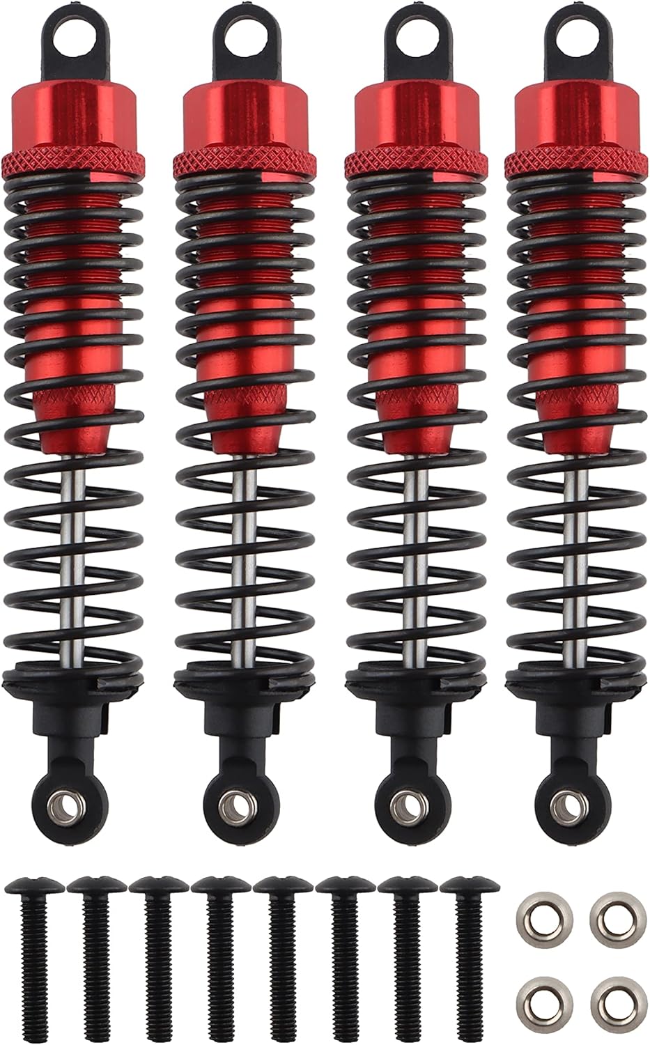 4PCS Front Rear Shock Absorber,98mm Adjustable Assembled RC Damper Suspension Aluminum for RC Cars 1/10 HSP 94166 94106 94107 94155 94170 Buggy Truck Crawler Upgraded Hop-up Parts(Red)