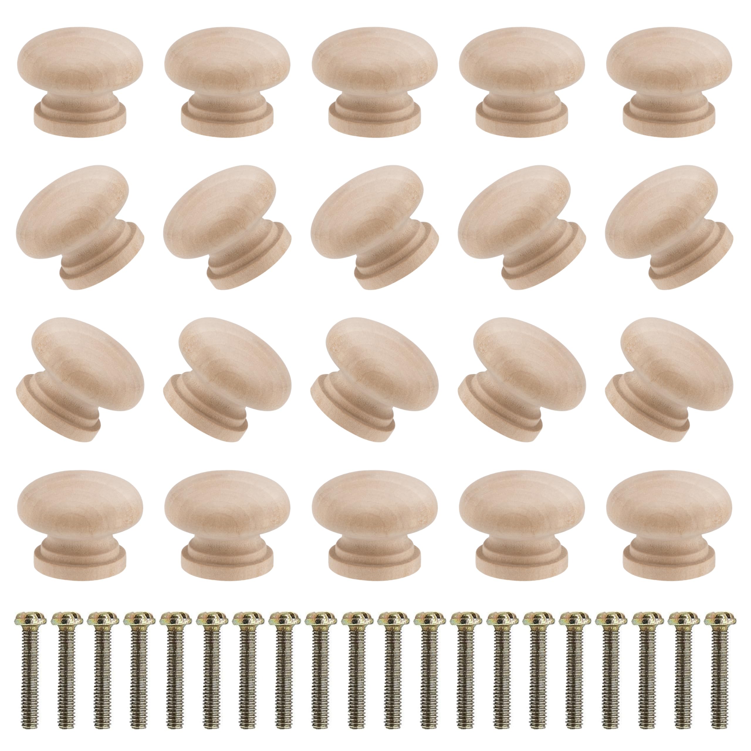 Mengh-Shop Unpainted Cabinet Knob Wooden Knobs 24Mm Round Door Knobs Mushroom Shape Pull Handle With Screws For Cabinet Wardrobe Drawer Cupboard 20 Pieces