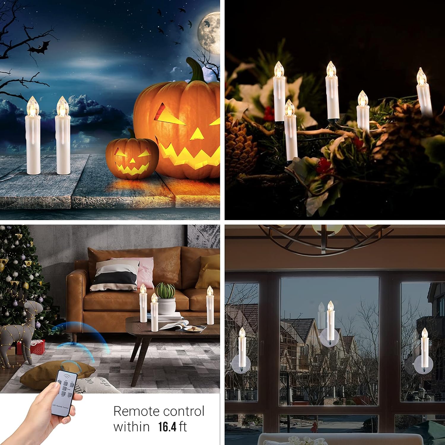 24 PCS LED Flameless Taper Candles, Battery Operated with Remote Updated Timer Function, Flickering Warm White Light, Perfec for Window and Christmas Decor