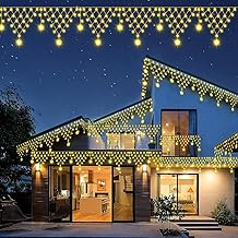 Opard Christmas Lights 4.2m 11 Drops with 8 Lighting Modes Timer and Memory Function, Xmas Icicle String Lights for Decorations Outdoor Indoor Roof Eaves Party House Garden
