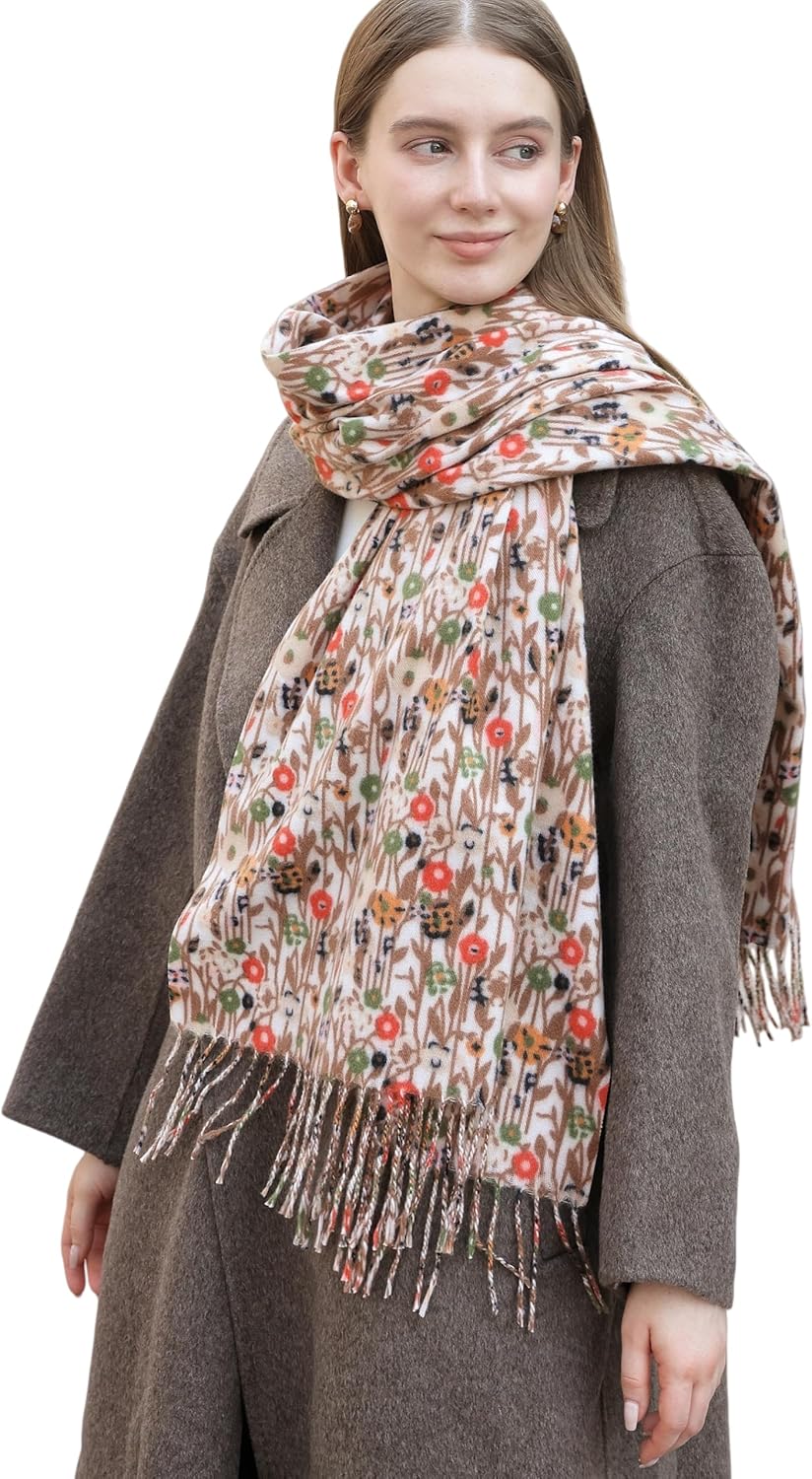 Wander Agio Womens Winter Scarf Print & Boho Style Cashmere Shawl Wrap Warm Oversize Pashmina Fashion Scarves Floral Pattern