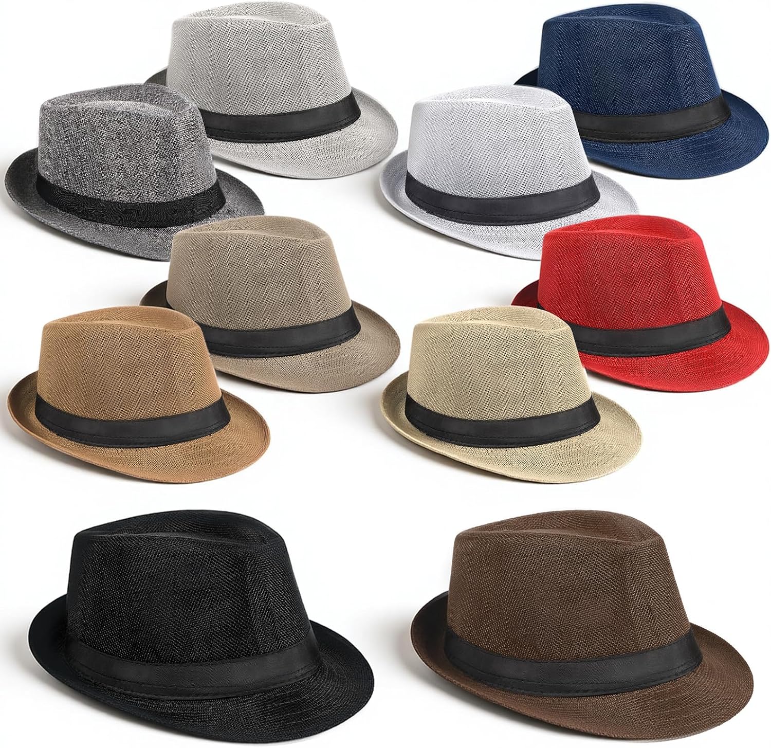 10 Pcs Fedora Hats for Men Women with Brim Summer Beach Panama Cap | Unisex Hat Gangster Cap 1920s Party Accessory