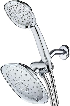 AquaDance Luxury Square High-Pressure Giant 7.3" Rain Shower Head/Handheld Spa Combo. Extra-Long 72" Stainless Steel Hose, 3-way Flow Diverter, All-Chrome Finish.
