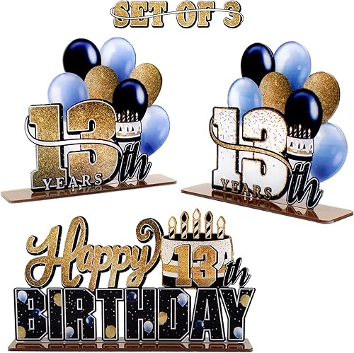 Miniatura 134 de LINGTEER Juego de centros de mesa de acrílico azul con texto en inglés «Happy 100th Birthday» – Decoración de regalo de fiesta de cumpleaños número