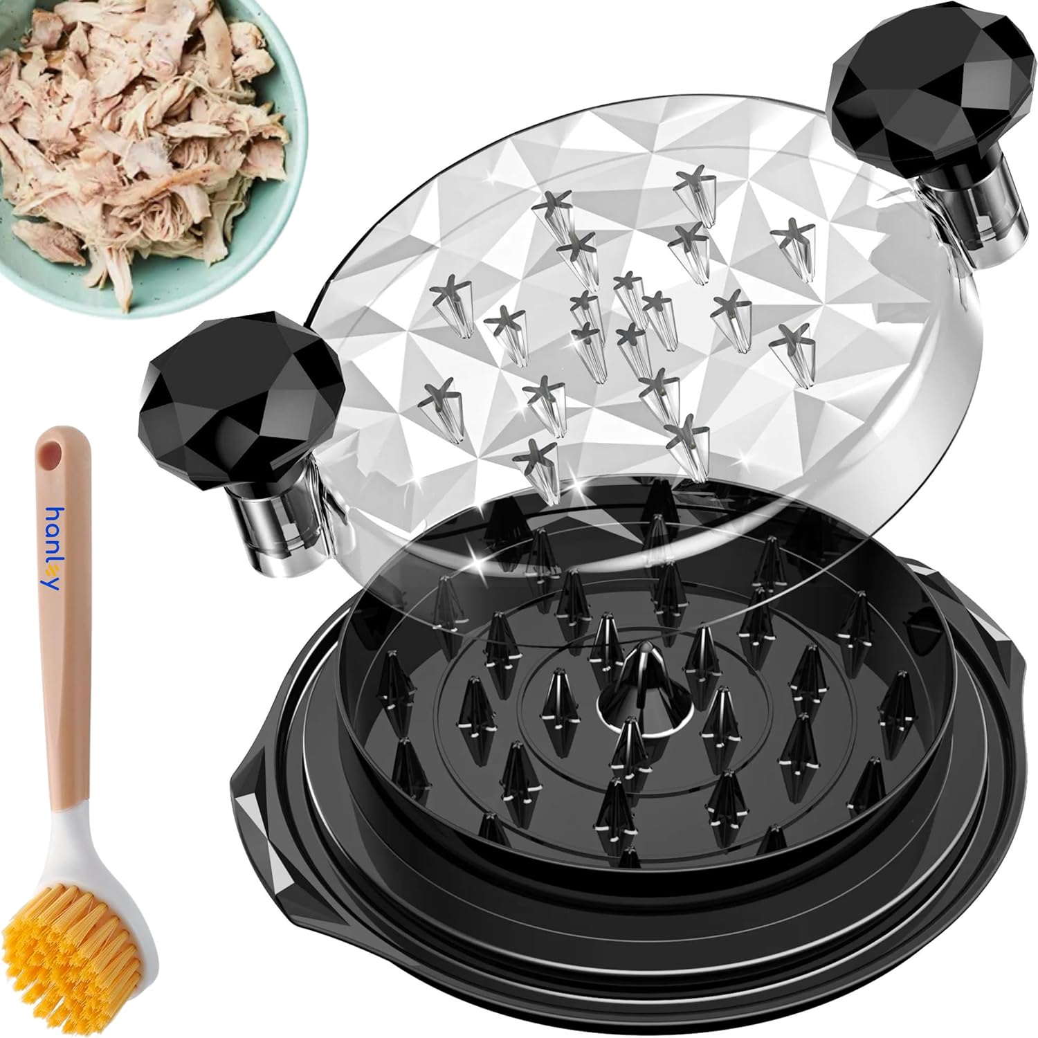 Chicken Shredder Tool Twist – 10? Manual Meat Grinder Kitchen Gadget with Brush, Visible Lid, Anti-Slip Base, BPA-Free & Dishwasher Safe Chicken Breast Shredder (Black)