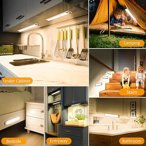 Miniatura 7 de YLXS 51 luces LED con sensor de movimiento para debajo del gabinete, luces magnéticas recargables de 12 pulgadas, barra de luz nocturna inalámbrica,