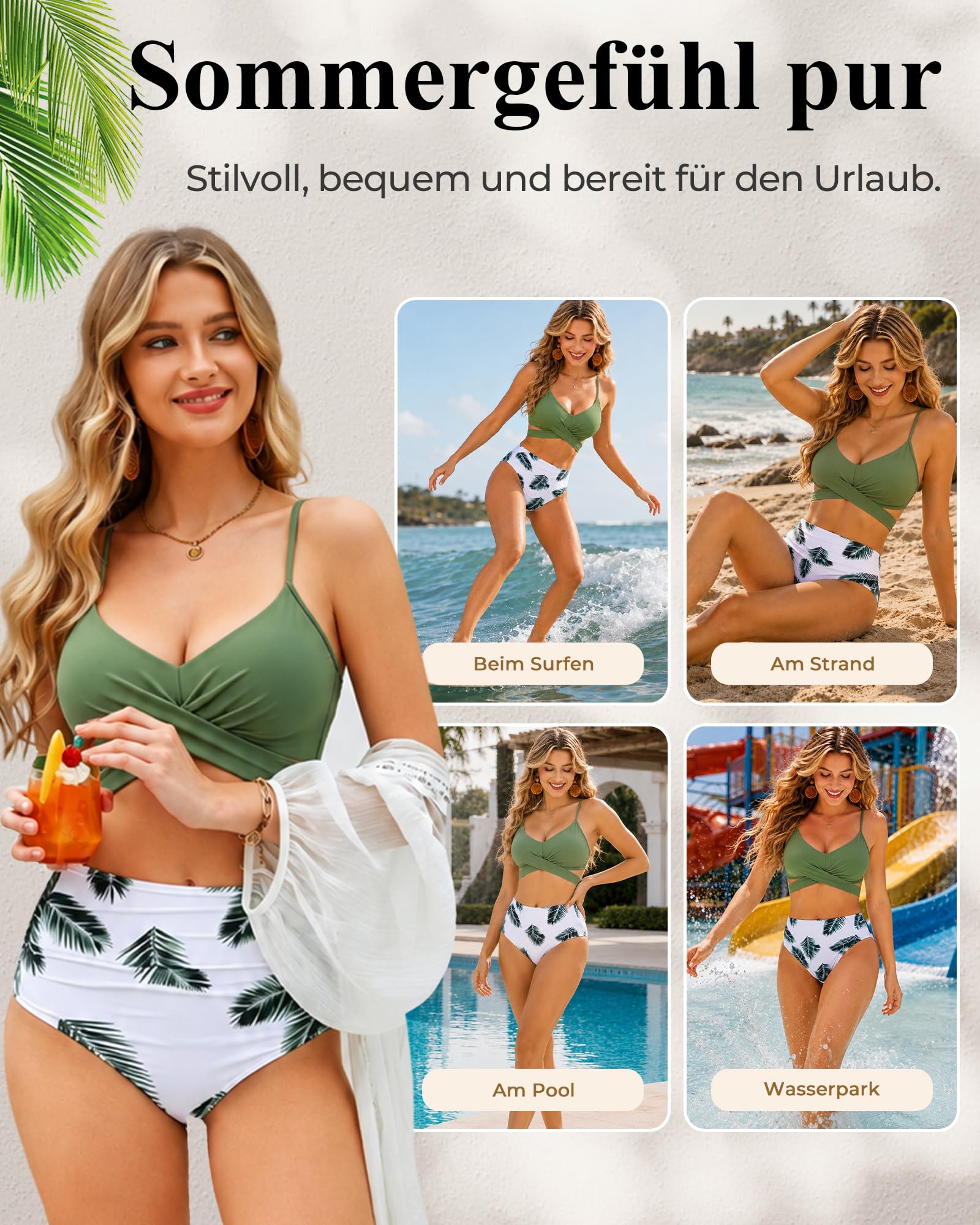 Bikini para mujer, sexy, cintura alta, push-up, traje de baño de dos piezas, parte superior, cuello en V, cruzado, ajustable, encaje hasta la espalda, tallas S-XXL