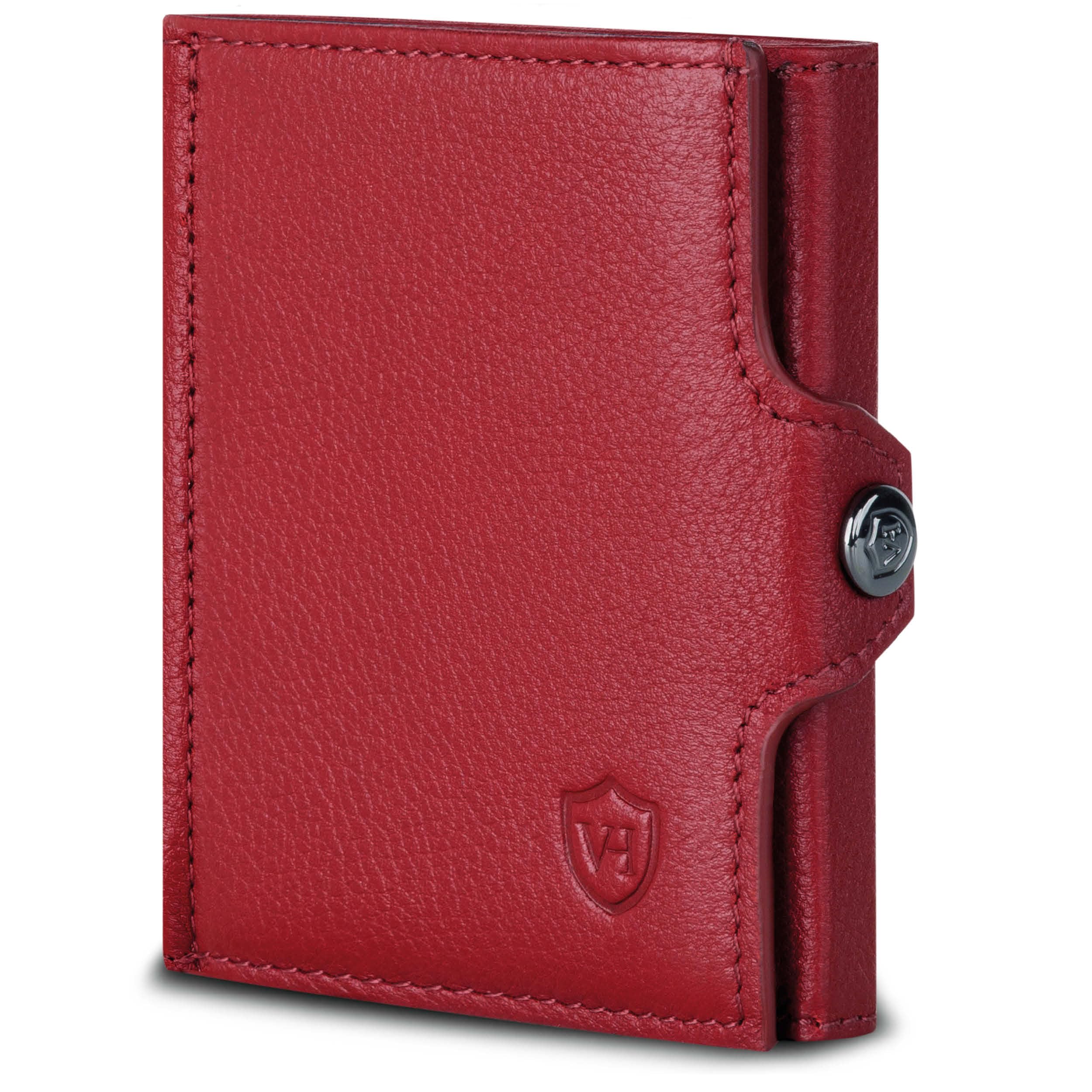 VON HEESEN Slim Wallet mit XXL Münzfach & RFID-Schutz - Mini Geldbörse Herren & Damen - Kartenetui Kreditkartenetui - Portmonee Geldbeutel Portemonnaie klein Rot