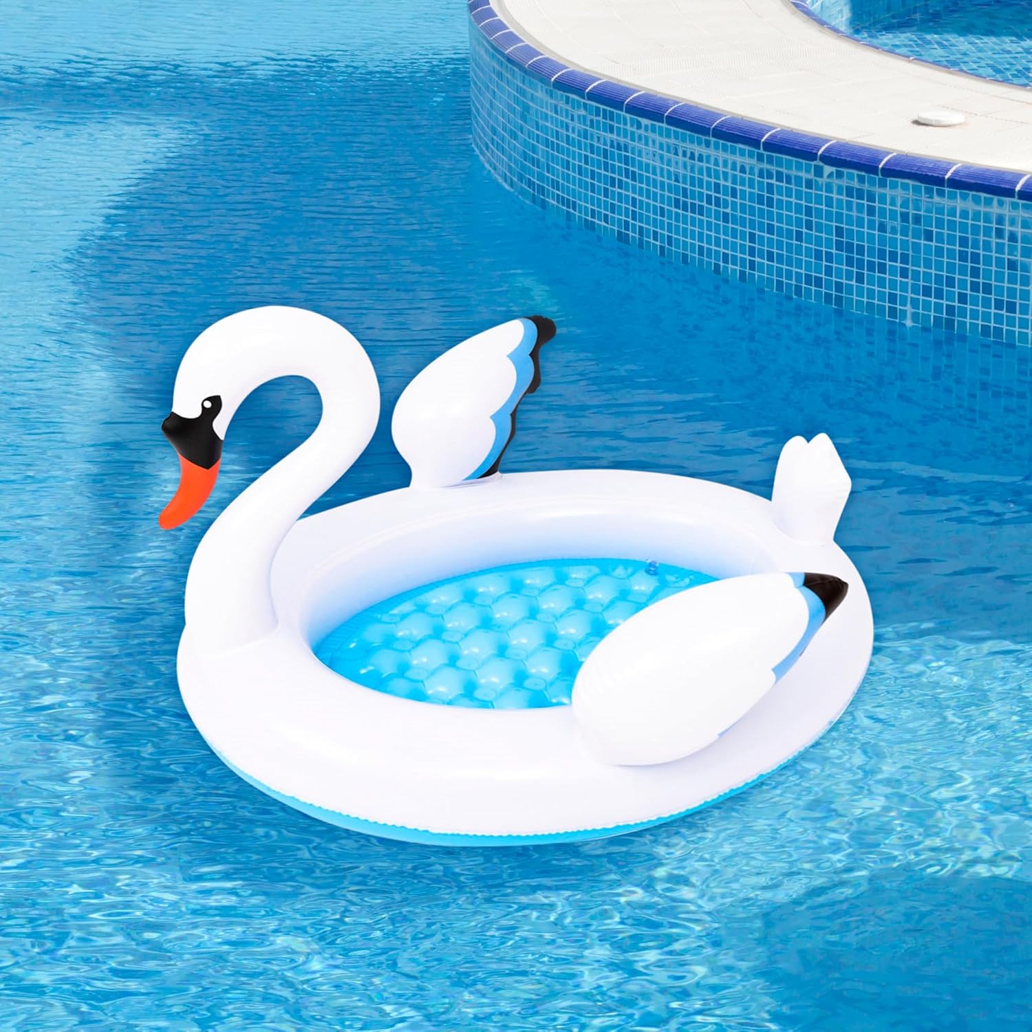 Inflatable Swan Kiddie Pool - 42.5" - White and Blue