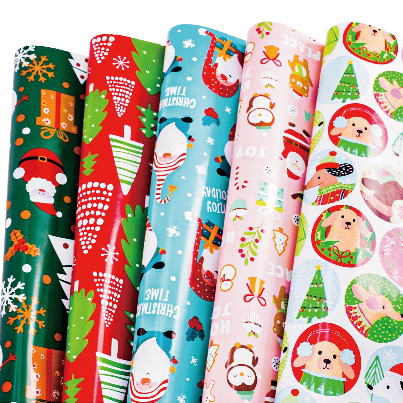 ORDFINGO 5 Rolls of Christmas Wrapping Paper, 60CM x 3M