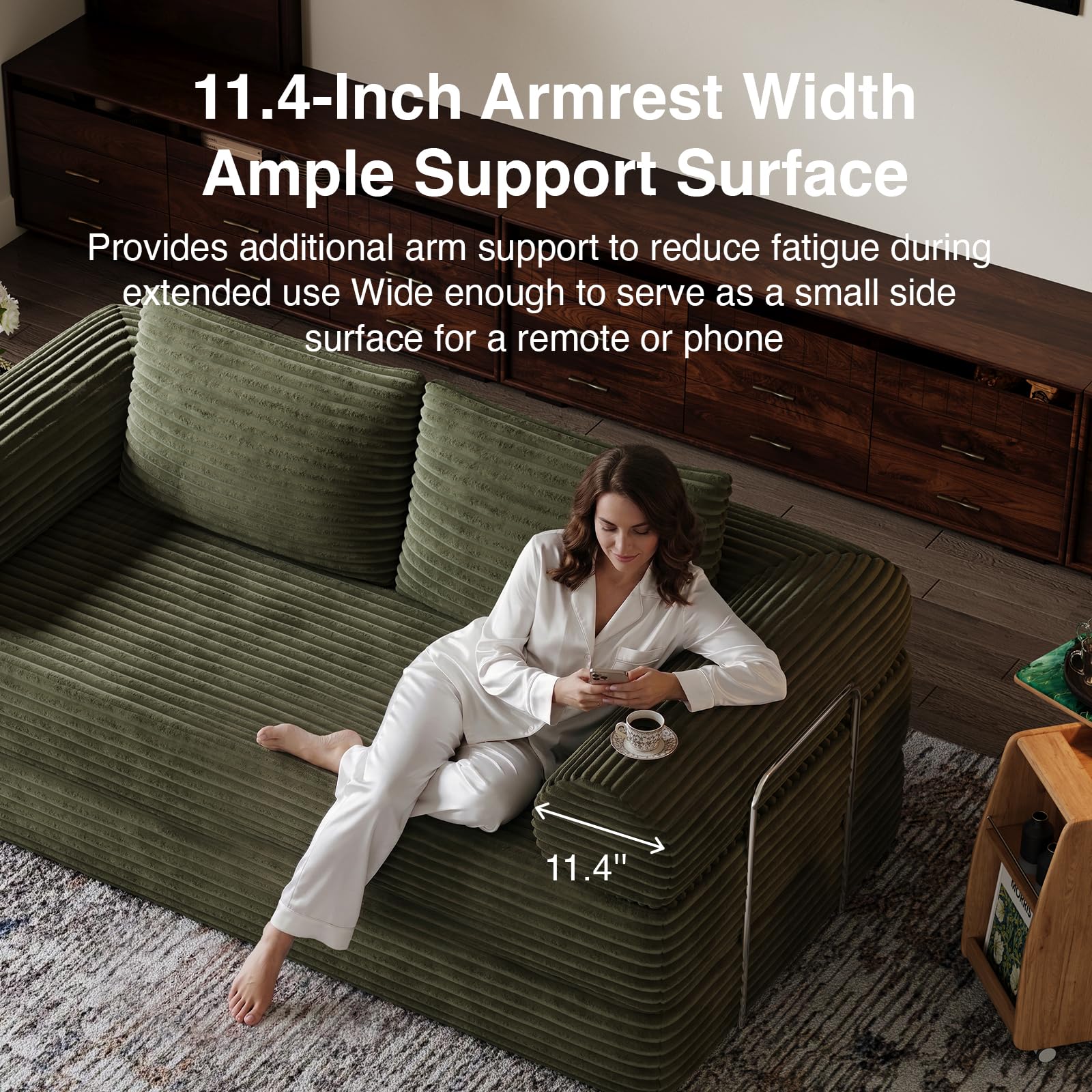 Novilla 75" Convertible Futon Sofa Bed, Boneless Couch with Smarts Coil® Support & High-Density Foam, No Assembly Corduroy Folding Loveseat Floor Sleeper for Living Room, Apartment, Bedroom, Green