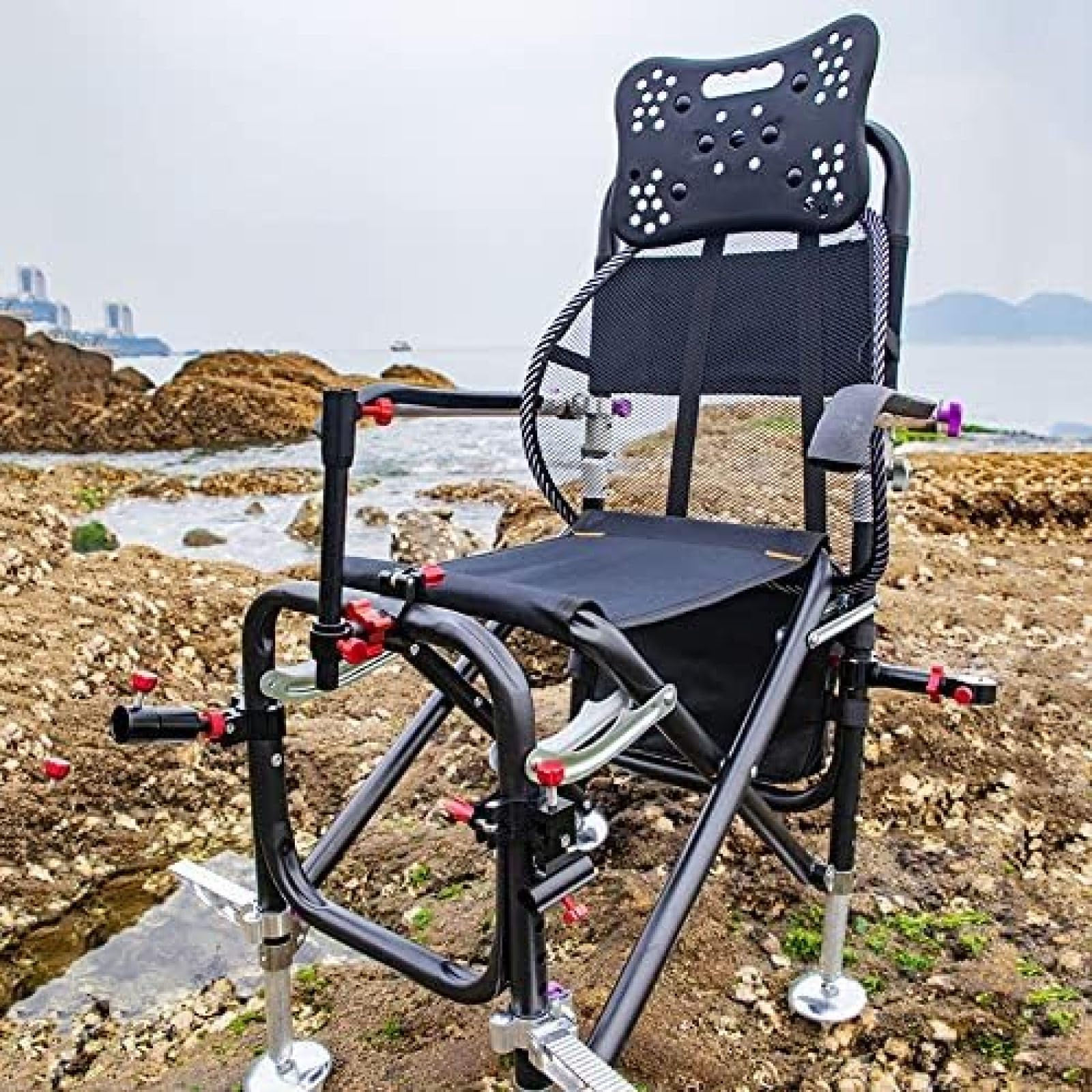 Sedia Da Regista Pieghevole Campeggio Pesca Portatile Con Portacanna, Piedini Regolabili, Custodia, Supporta 350 Libbre - Striking44