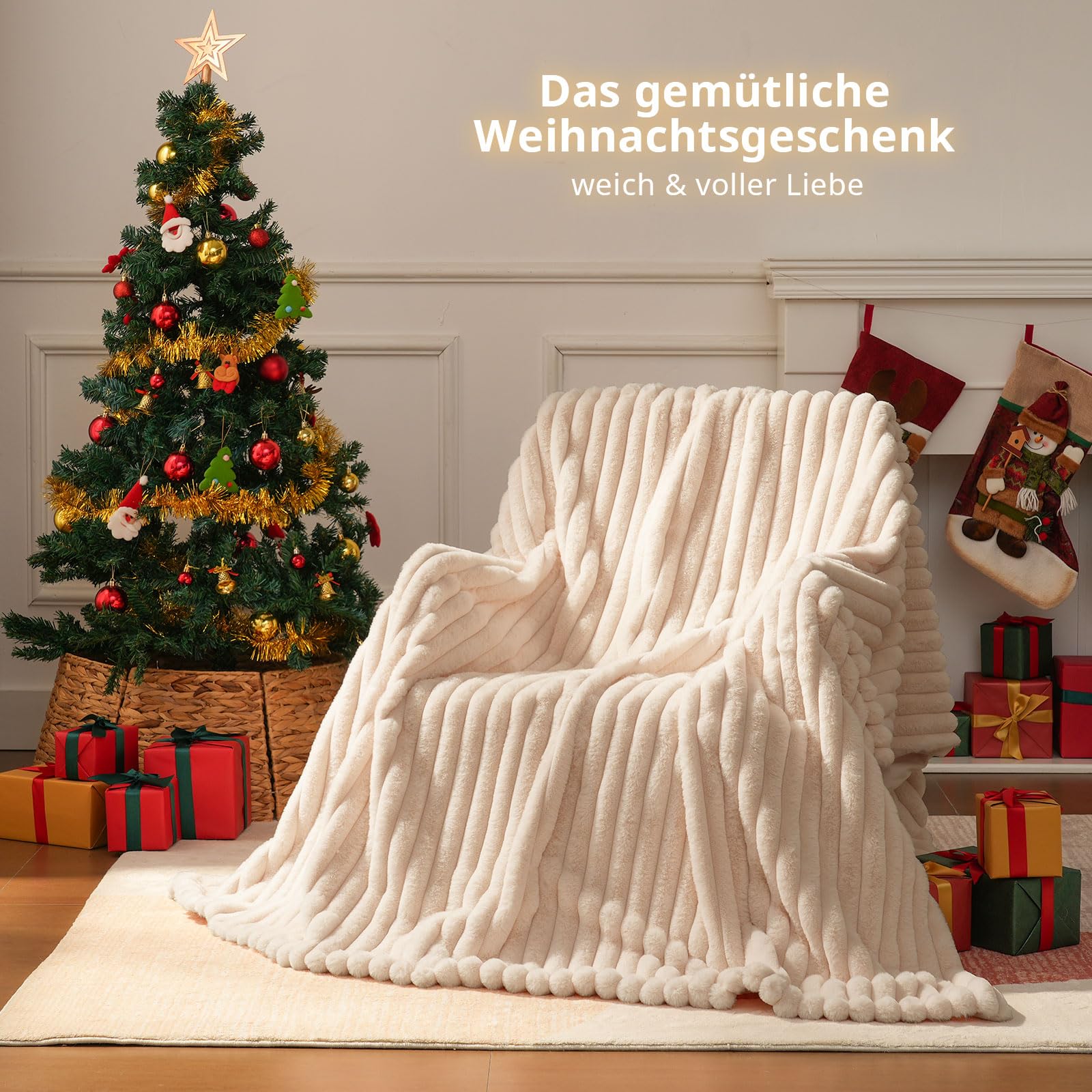 Coperta Pelliccia Sintetica Matrimoniale, Coperta Invernale Ultra Morbida Pelosa Plaid Pelliccia Finta Calda Extra Large per divano camera letto (Albicocca, W130 x L160CM)