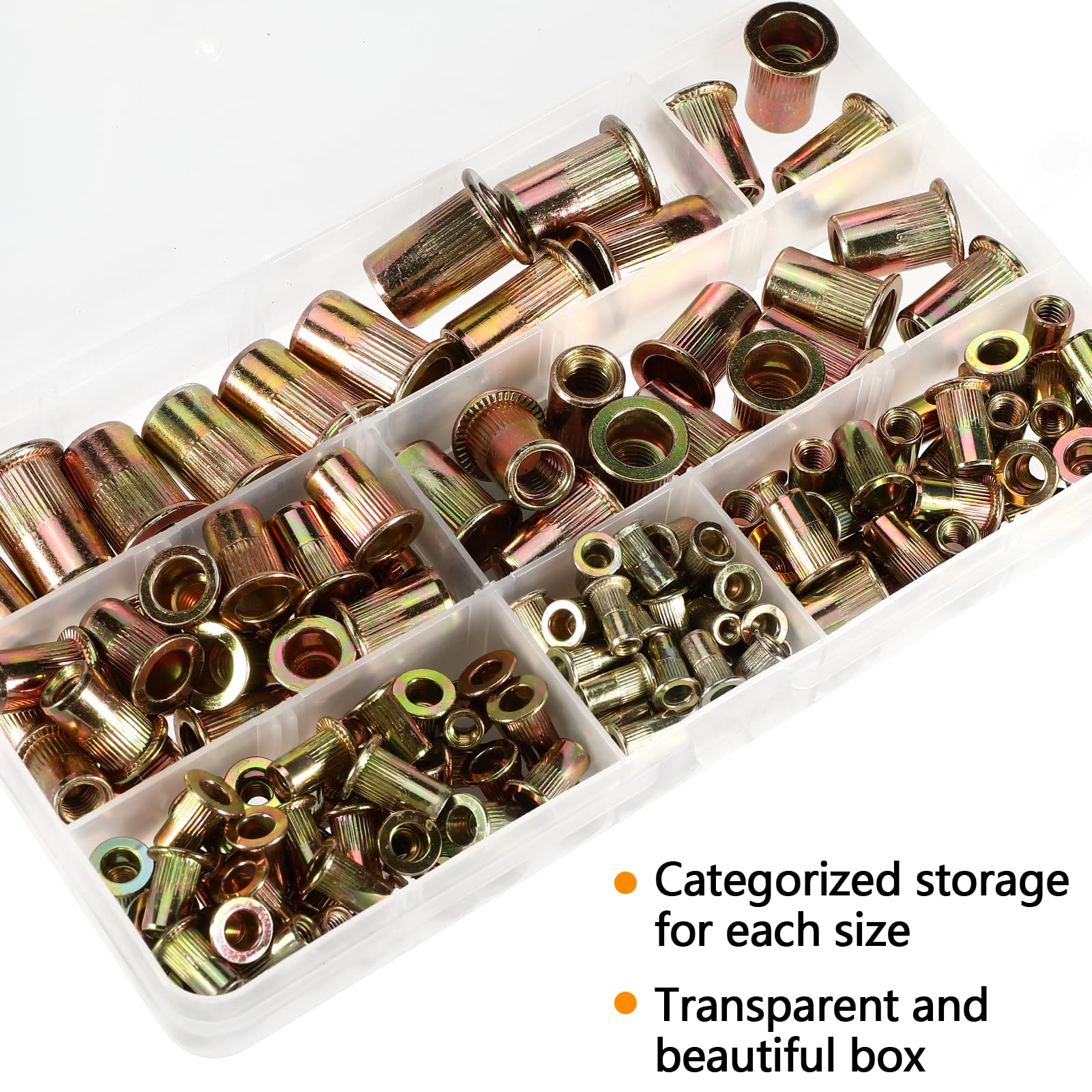 Royouzi 165 Pezzi Rivetti Filettati, Dado Per Rivetto, Kit di Dadi Rivetti in Acciaio ai Carbonio Zincato, M3 M4 M5 M6 M7 M8 M10 Inserti Filettati Adatto Per Legno, Automotive, Mobili, Decorazione.