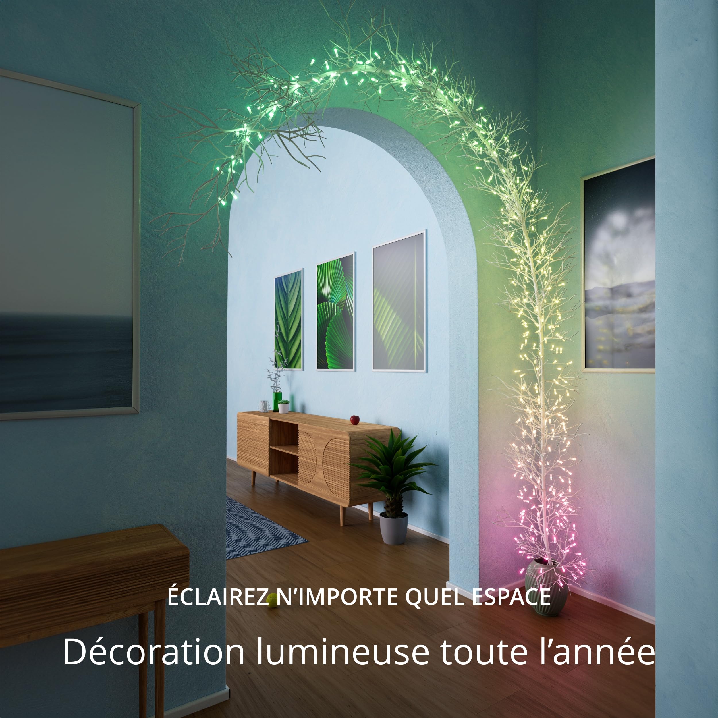 Twinkly Strings USB-C Candle 100 LED, Guirlande LED en Forme de Bougie, Fil Lumineux LED Multicolore RGB, Lumières Saint-Valentin, Compatible avec Alexa, Google Home, Alimentation USB C, Fil Vert, 6m