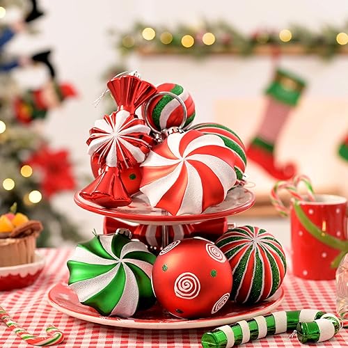 Miniatura 6 de Valery Madelyn Juego de adornos de Navidad, 108 unidades de bastón de caramelo rojo, verde y blanco, inastillables, adornos de bolas a granel,