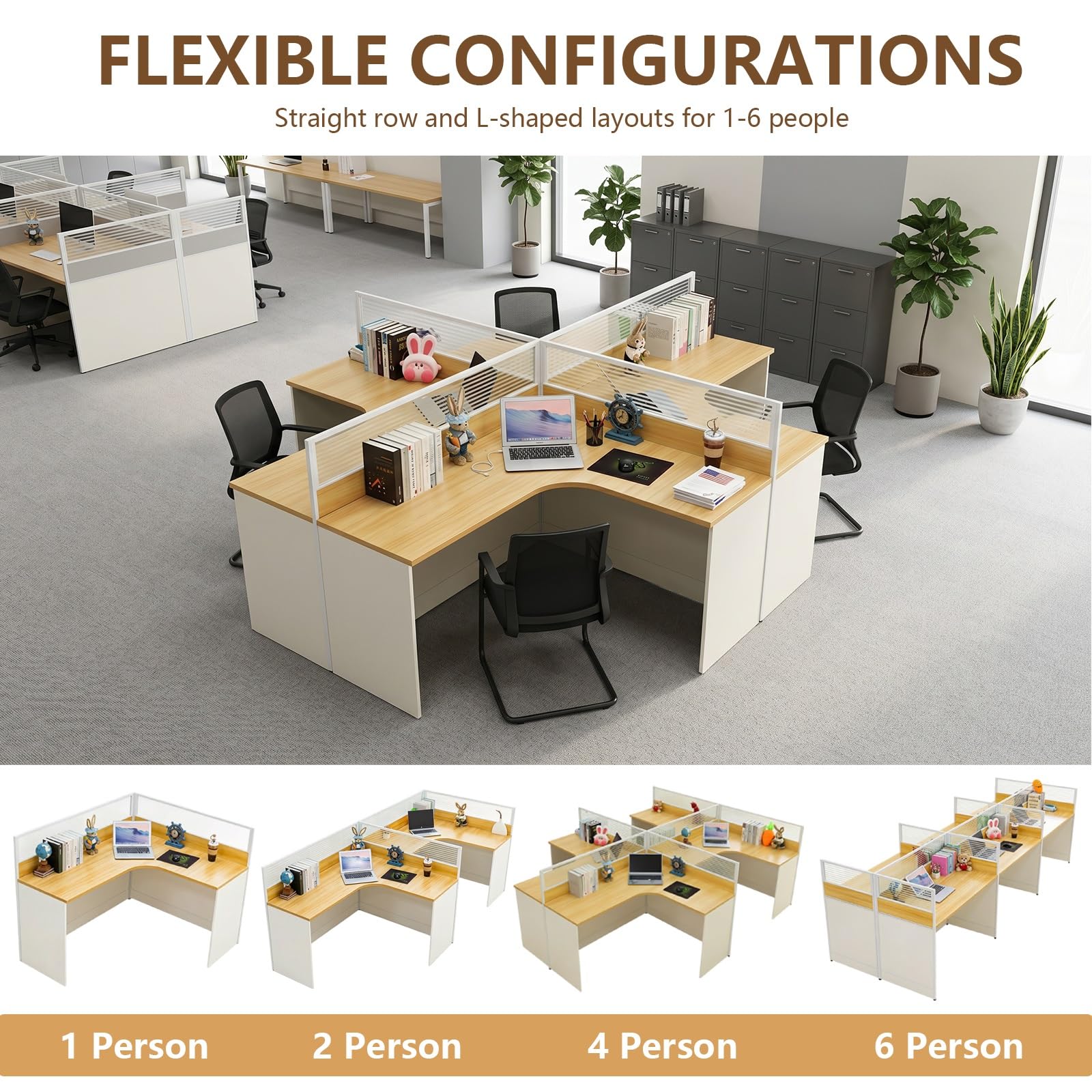 Scrivania Modulare Da Ufficio Con Pannelli Divisori, Scrivania a L Con Passacavi, Postazione Di Lavoro per 1–6 Persone, Call Center E Coworking