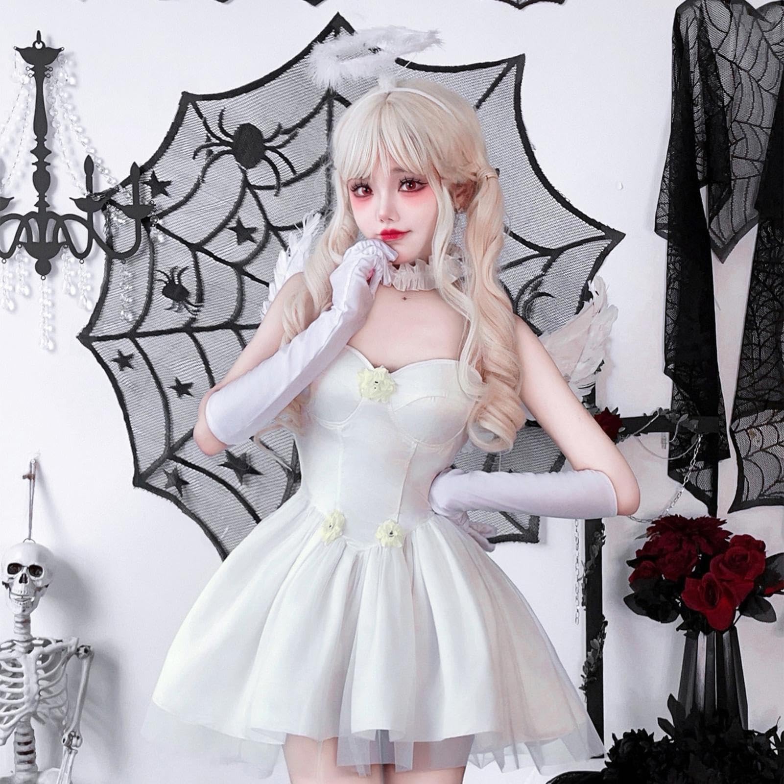 Generisch Engelfür Damen Halloween Cosplay weiße Beung mit Handschuhen