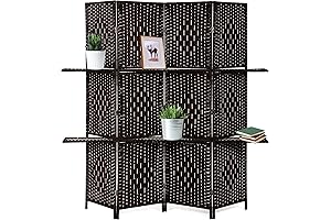 4 Panel Room Divider with Storage Shelves