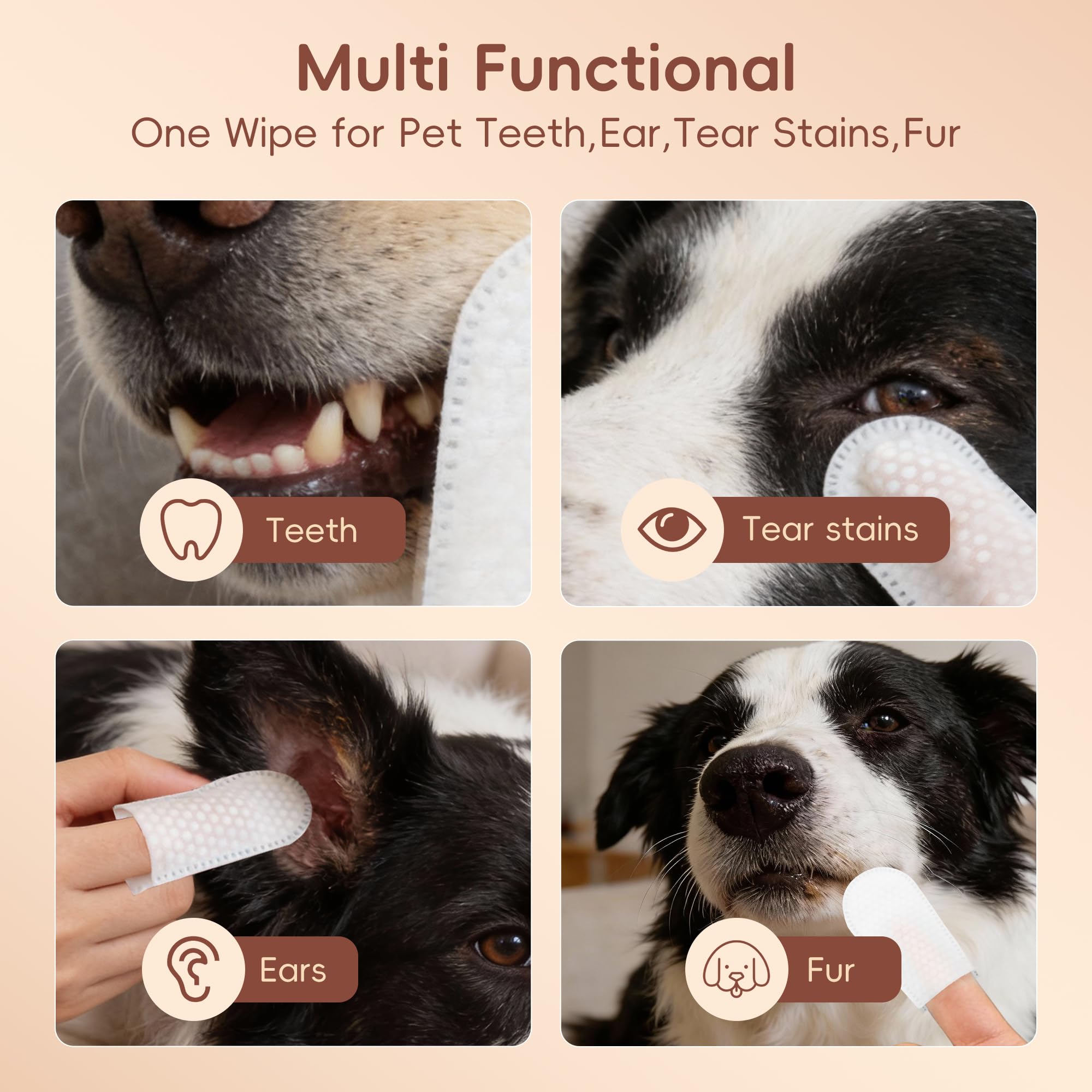 Toallitas de limpieza de dedos de perro, 60 unidades, toallitas de limpieza dental para mascotas, kit de cepillado de dientes para perros, gatos, eliminación de sarro, cepillo de dientes de