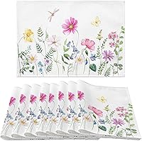 Vista 15 de Juego de 4 manteles individuales de tela de lino de algodón y lino para primavera y verano, antideslizantes, resistentes al calor, cuadrados, Flor a