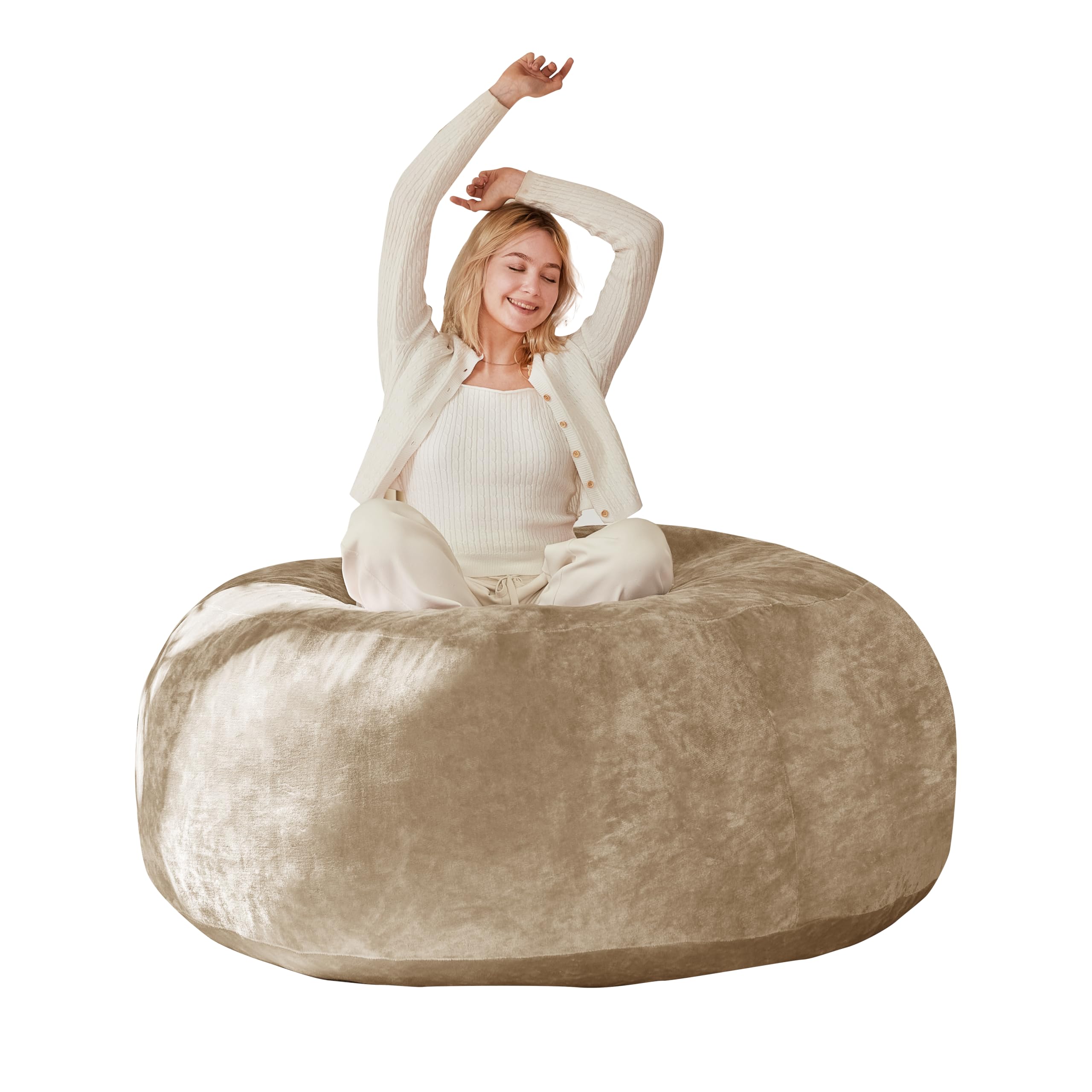 Worek do siedzenia, sofa dla dorosłych, 90 x 90 cm – Apricot fotel wypoczynkowy i fotel podłogowy z wypełnieniem pereł, do sypialni i na balkon