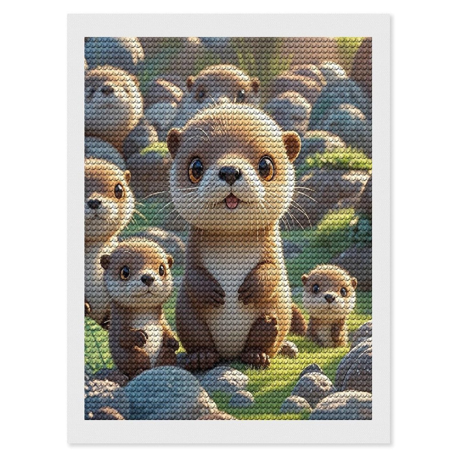 FekiLoot Cartoon Brown Otters Diamond Painting Kits for Beginners DIY Diamond Art Kits for Adults Full Drill Round Diamond Dot Gem Art Painting Fun DIY Crafts for Home Kitchen Wall Decor Gift 12"x16"
