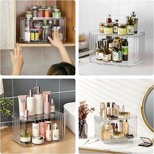 Miniatura 7 de Organizador de cocina Lazy Susan de 2 niveles para artículos enlatados, organizador de tocadiscos para gabinetedespensacocinaencimerabañotocador,