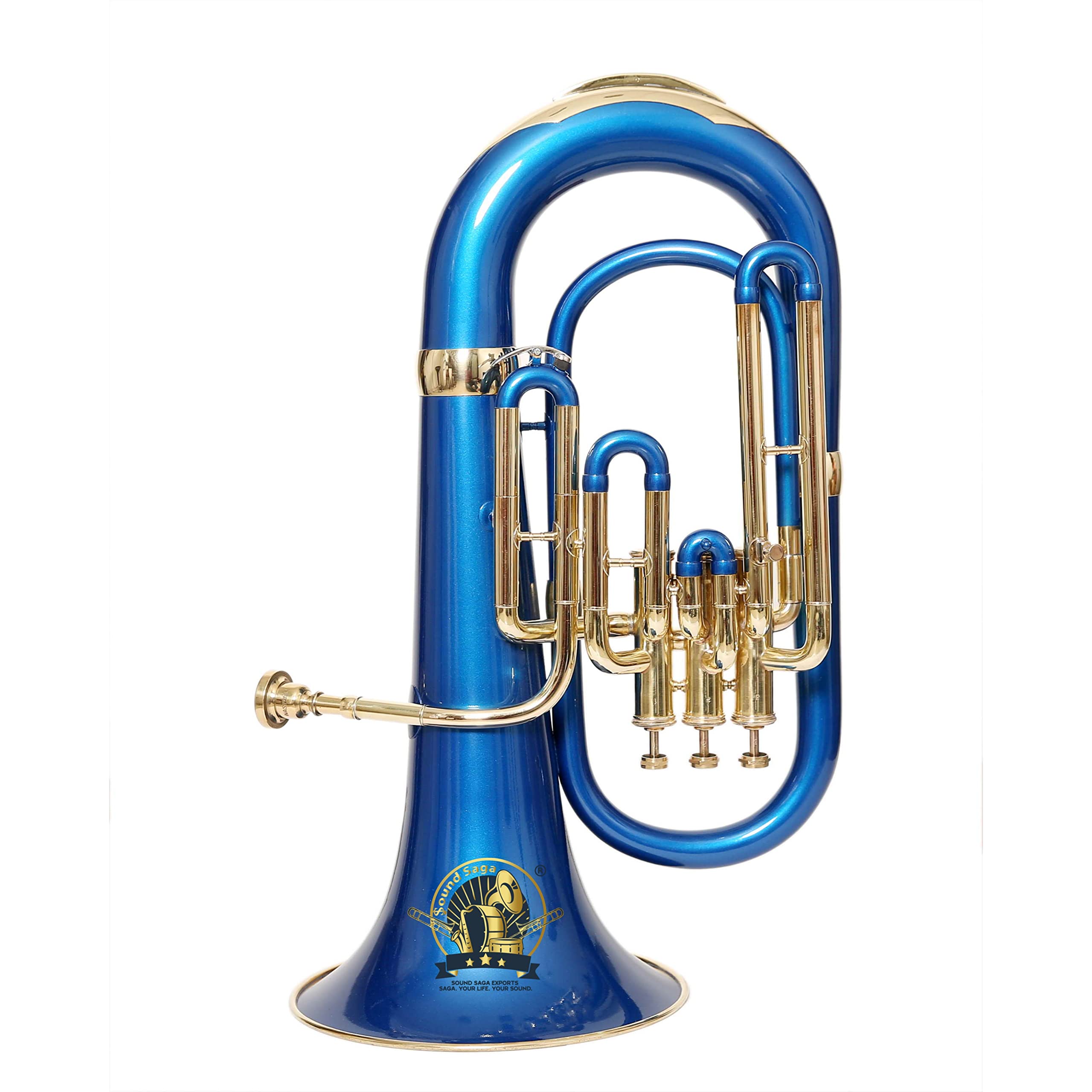 SOUND SAGA® Euphonium 3 Valve, BB Pitch, Premium Quality Including Mouthpiece & Carry Case (BLUE BRASS)