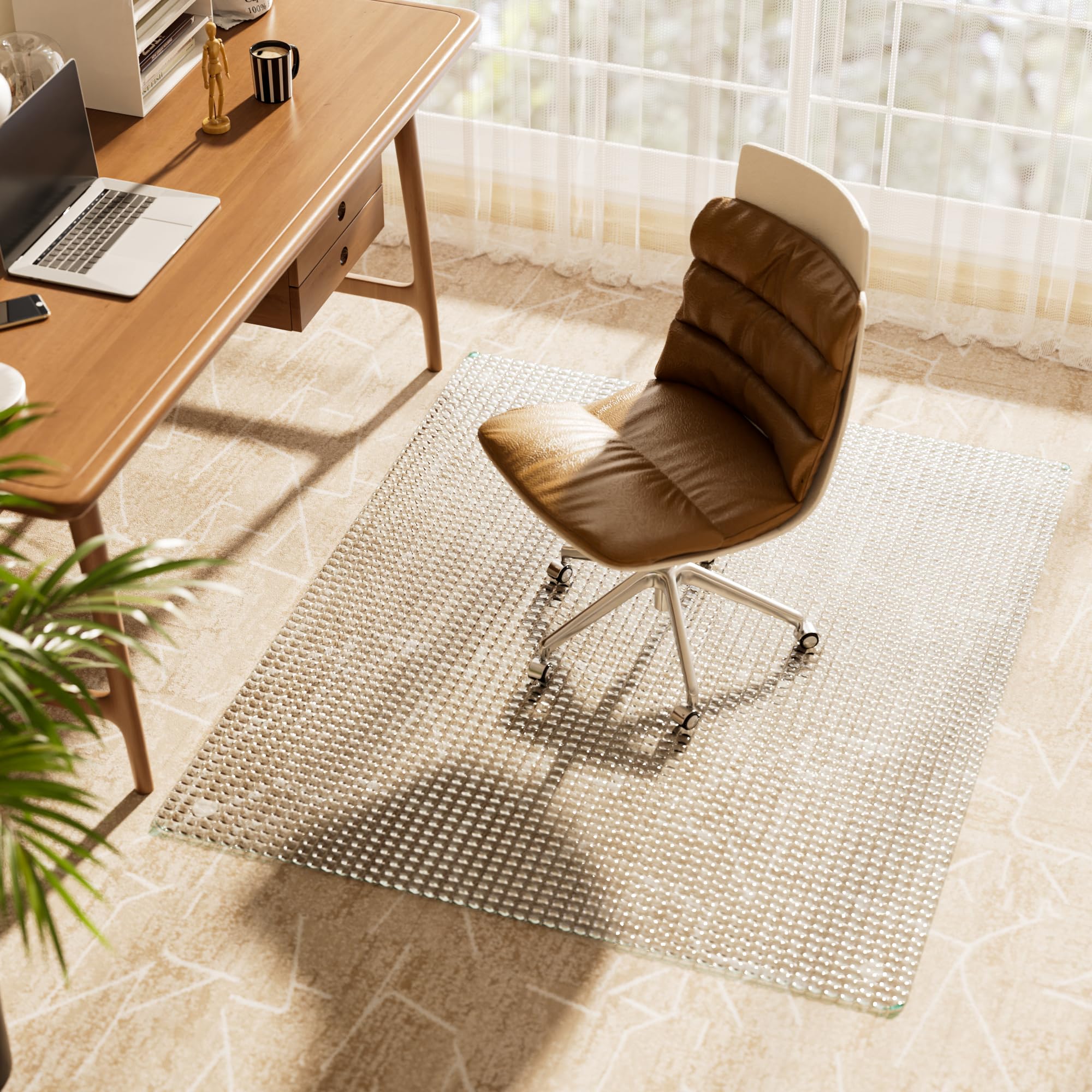 Tempered Glass Chair Mats, 116L x 90Bcm, Office Chair Mat for Carpet or Hard Floor Wood Tile Protection Carpet Protector Chair Mat for Home Office, Textured