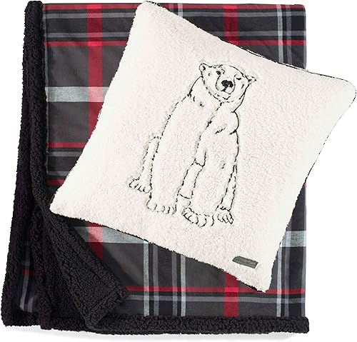 Vista 47 de Eddie Bauer - Manta decorativa de franela de algodón para hogar, ropa de cama reversible de sherpa para todas las estaciones, tartán rojo
