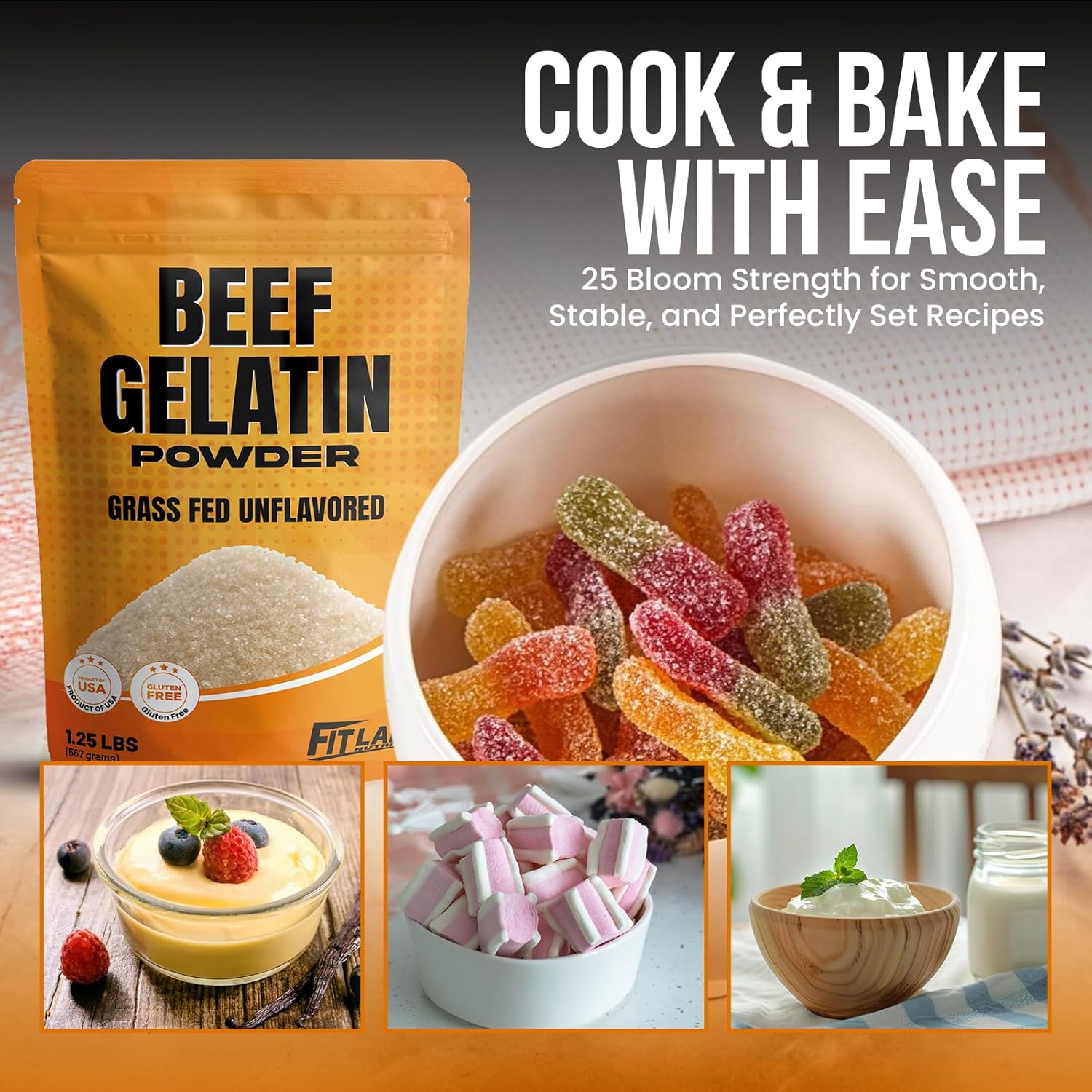 Beef Gelatin Powder 1.25 lbs - Grass-Fed, Unflavored, Non-GMO - Premium Thickening Agent for Cooking & Baking - Perfect for Gummy Candy, Marshmallows and Sauces. - Image 5