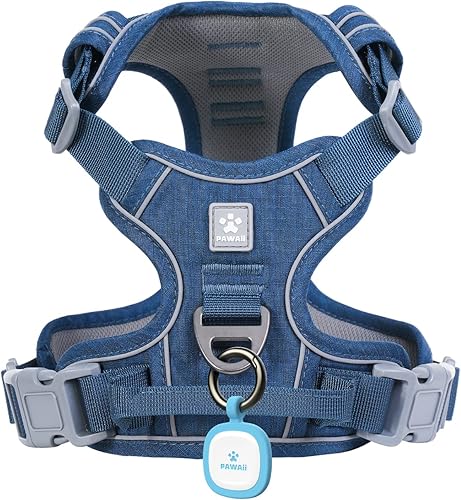 Pawaii Arnés para perros grandes sin tirones, arnés para perro con etiqueta de identificación para mascotas, arnés de clip frontal sin