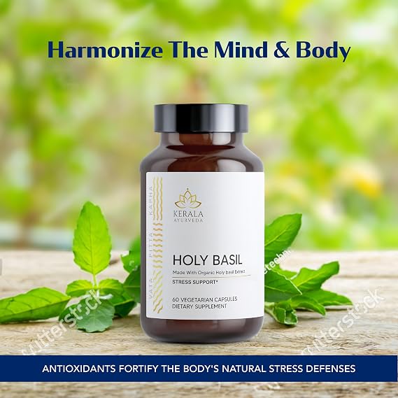 Kerala Ayurveda Holy Basil Tulsi Extract Capsules (60 Vegan Tablets) | Adrenal Support Herbal Supplements with Respiratory Wellness & Calm Support | Natural Ingredients | Prop 65 Compliant