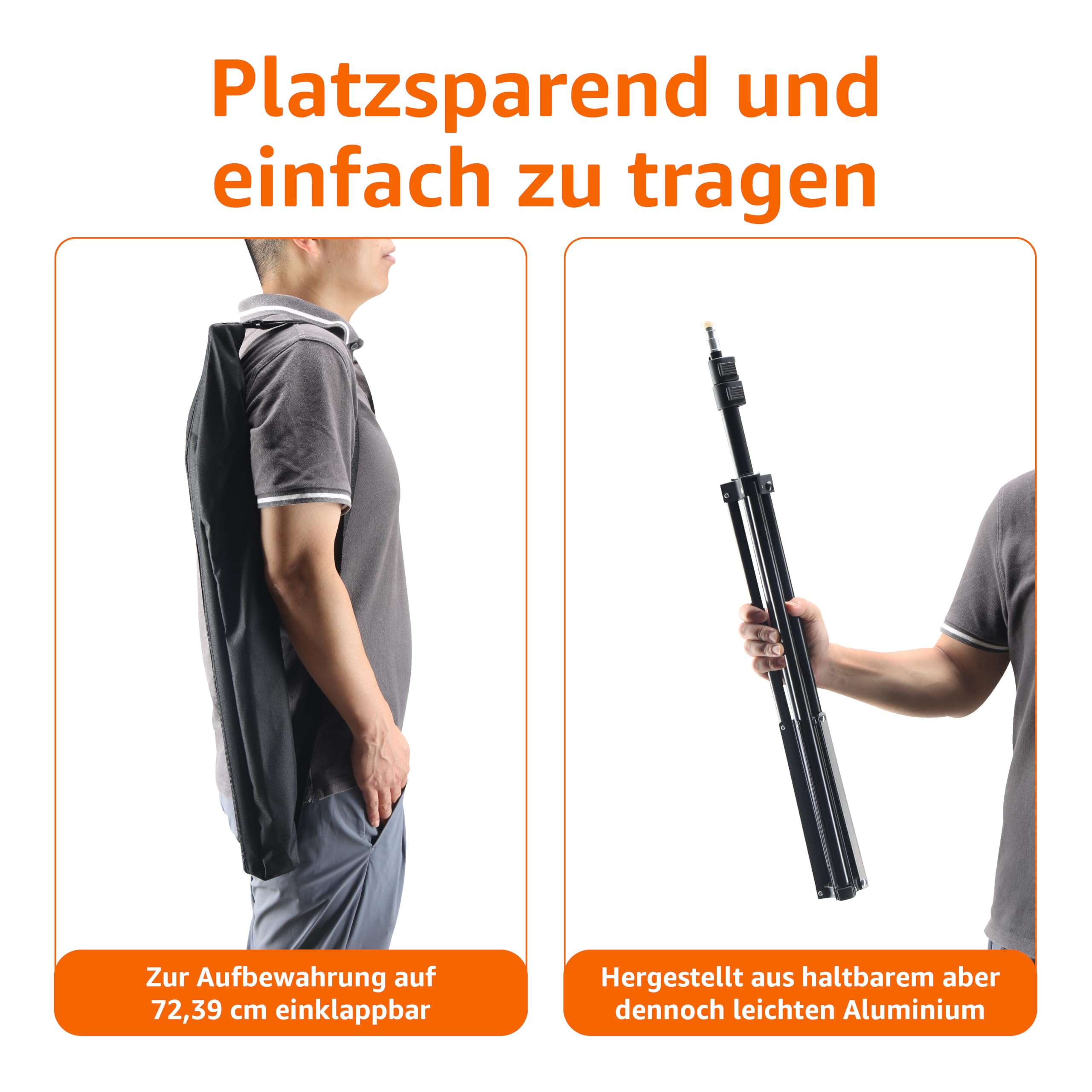 Amazon Basics 2er-Pack Aluminium 2,04 m Kamera Beleuchtungsstativ für Studio- und On-Location-Fotos, 821 g, Höhenverstellbar, Tragbar, Kompakte Aufbewahrung - Schwarz