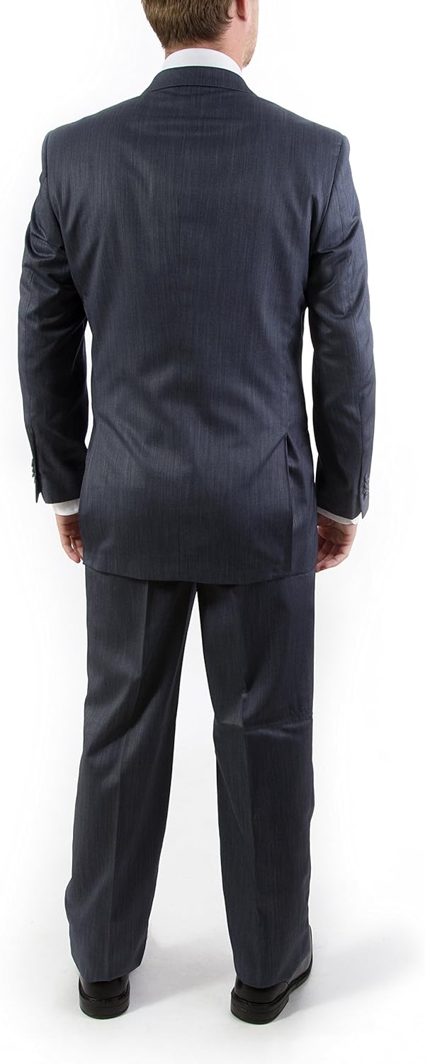 Studio18 Mens 54 Slim Fit Sateen Striped Lapel Formal Tuxedo Suit Set - Blue Heather - 40L