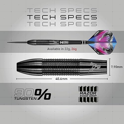 Miniatura 8 de RED DRAGON Peter Wright Snakebite 3 Juego de dardos de tungsteno de 078oz o 092oz con vuelos y tallos