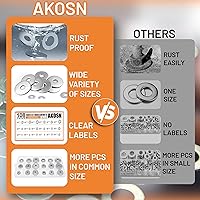 Vista 4 de Kit de surtido de arandelas planas de acero inoxidable de 108 piezas, 18 tamaños, juego de arandelas de tornillo de metal para pernos, industrial