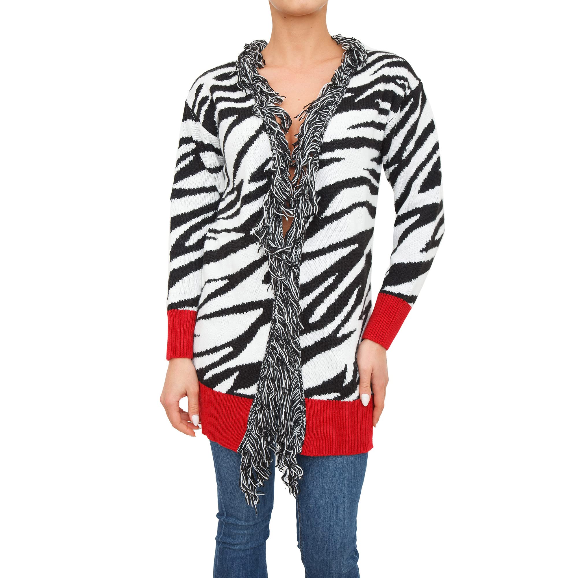 GAELLE Paris Cardigan Lungo zebrato - GBD10275 TG, Nero, XS, Nero, XS