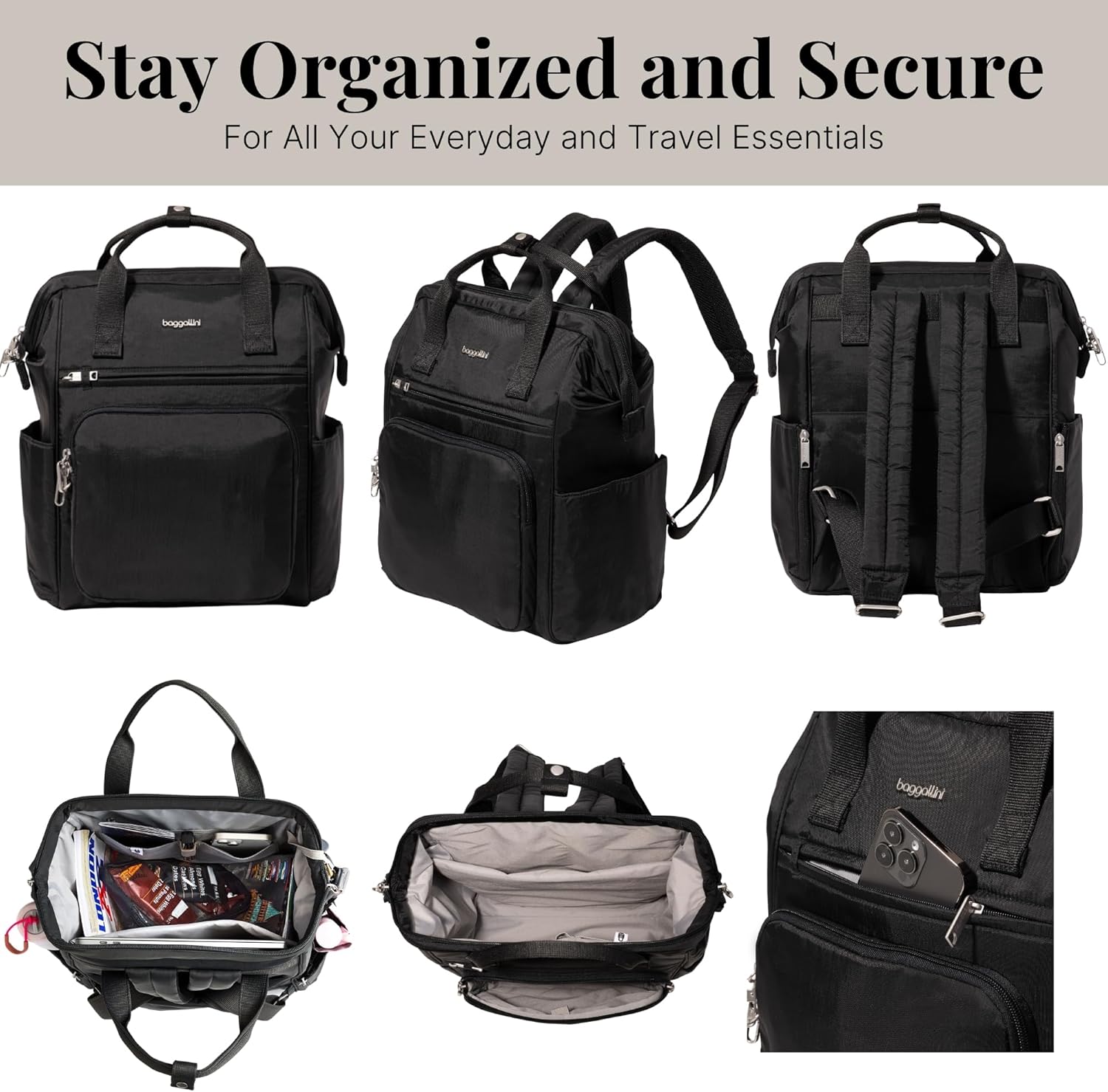 Baggallini Securtex Anti-Theft Windsor Backpack for Travel, Work & College, RFID & Locking Zipper, Up to 16" Laptop