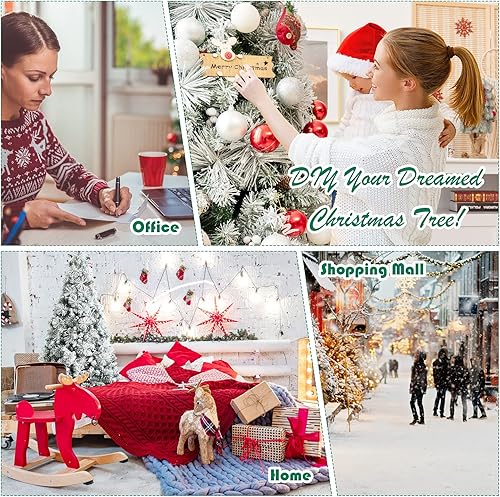 Miniatura 6 de COSTWAY Puntas de purpurina para árbol de Navidad flocadas de 8 pies con cono de pino y bayas rojas