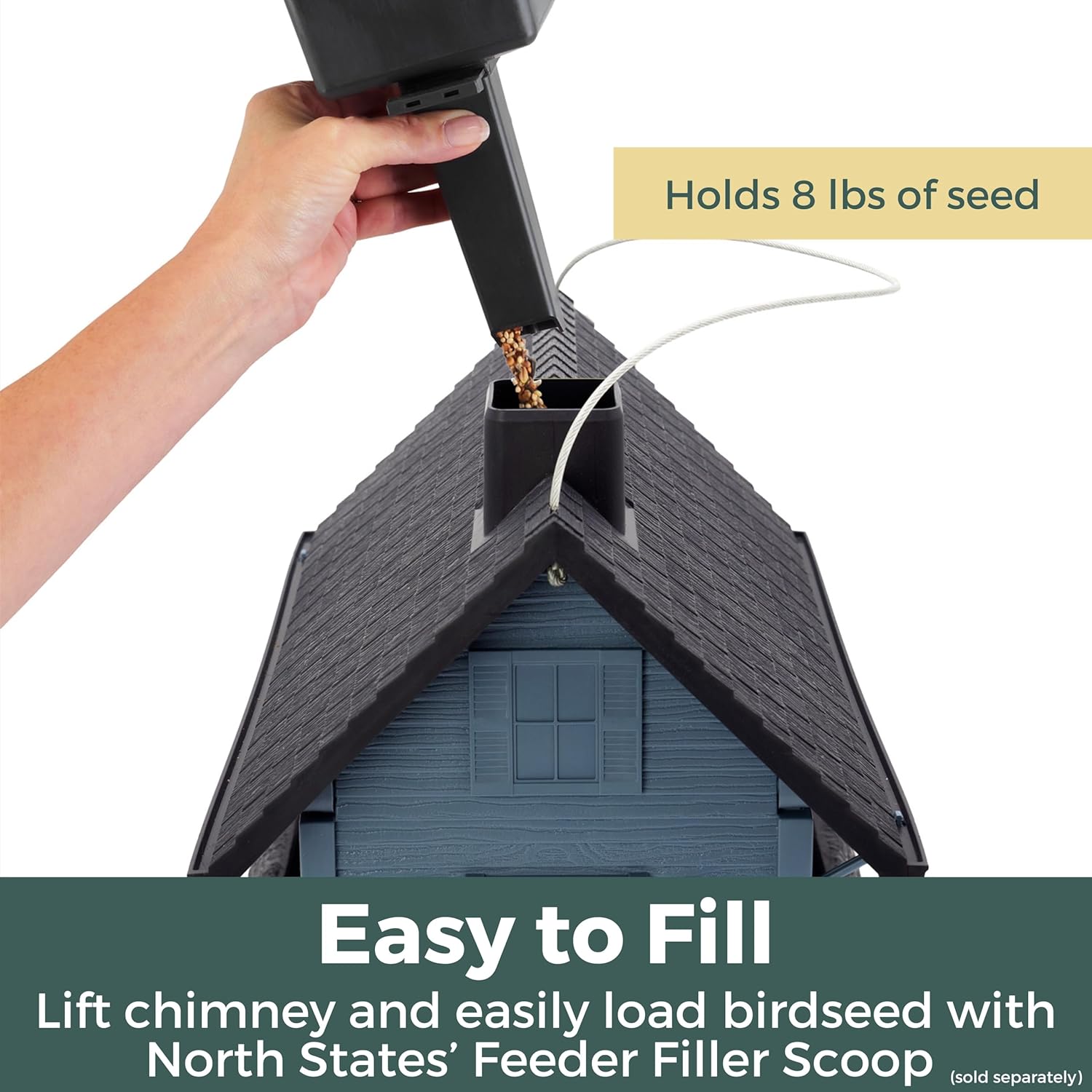North States Village Collection - Large Blue Cottage Bird Feeder: Hanging Bird Feeder for Outdoors, Holds 8 Pounds of Seed