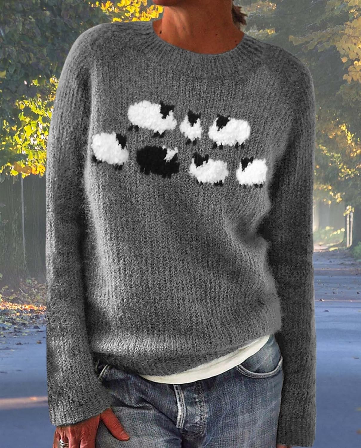 LIZALIG Women's Oversized Sweater Vintage Striped Crewneck Top Soft Acrylic Long Sleeve Casual Pullover for Vacation - Image 4