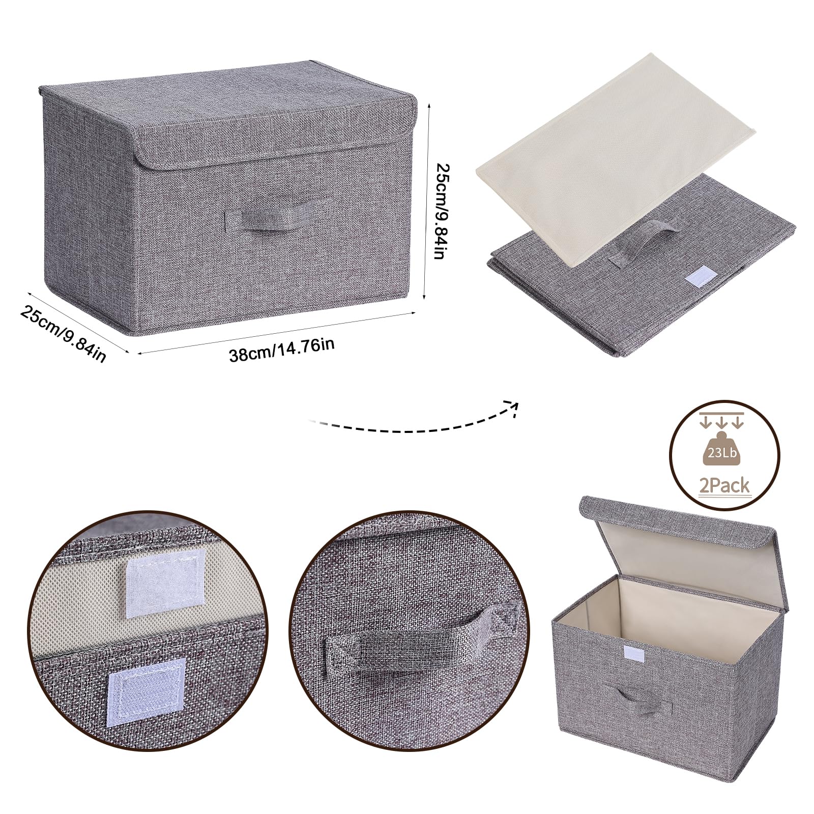 Homsorout Foldable Storage Box with Lid, Pack of 2 - Image 2