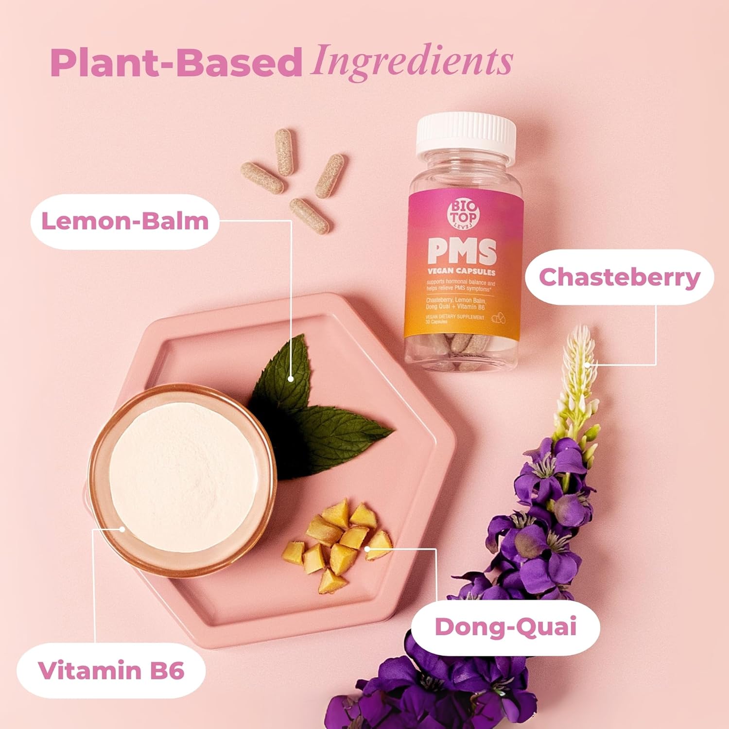 PMS Support Supplement for Women & PMS Relief, Hormone Balance & Menstrual Period Relief for Cramps, Bloating & Mood Swings with Chasteberry, Vitamin B6, Lemon Balm, Dong Quai, 30 Count - Image 7