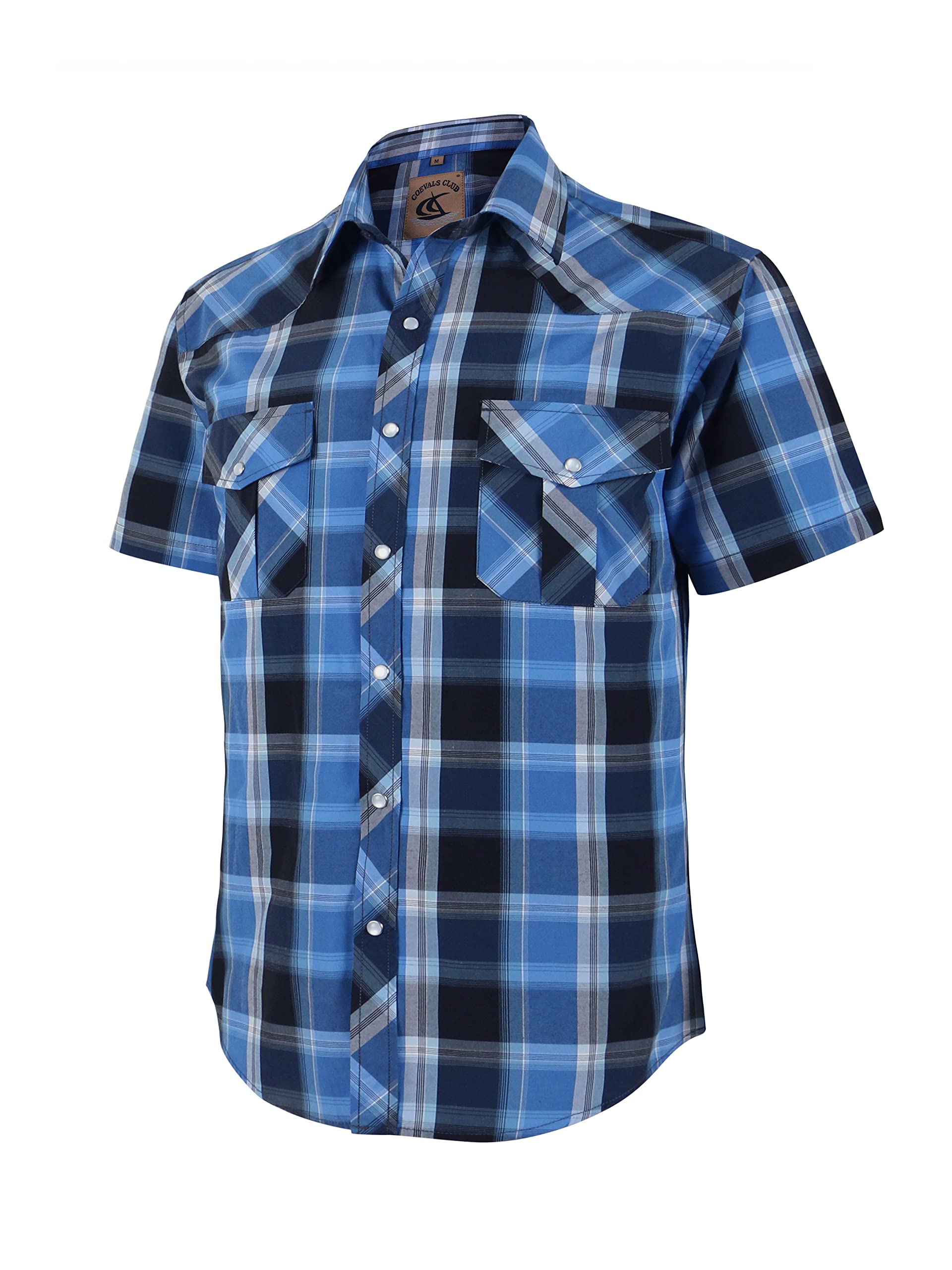 COEVALS CLUB Men's Western Plaid Pearl Snap Buttons Two Pocket Casual Short Sleeve Shirts