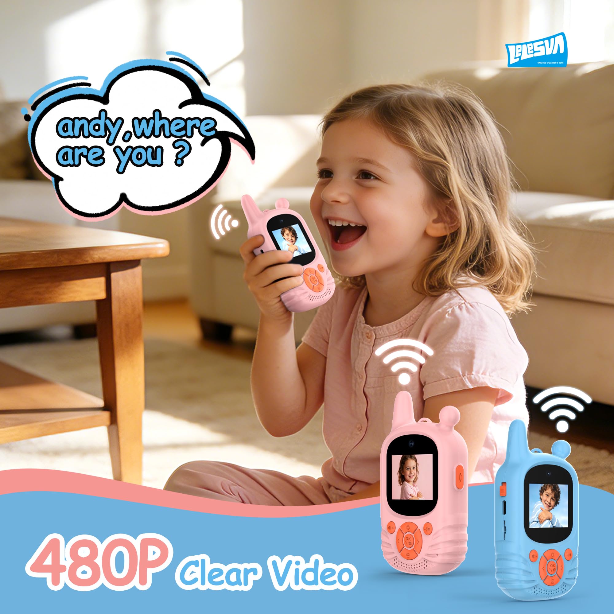 Walkie-Talkies de video para niños, cámara Dual HD, 2 piezas, juguete recargable, walkie talkies, recargable, alcance de 300 m, walkie talkie para niños de 3 a 12 años, regalos para